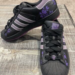 Adidas Women's Black and Purple Floral Sneakers